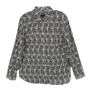 TALBOTS Shirt 100% Cotton Black White Paisley Lightweight Size MEDIUM